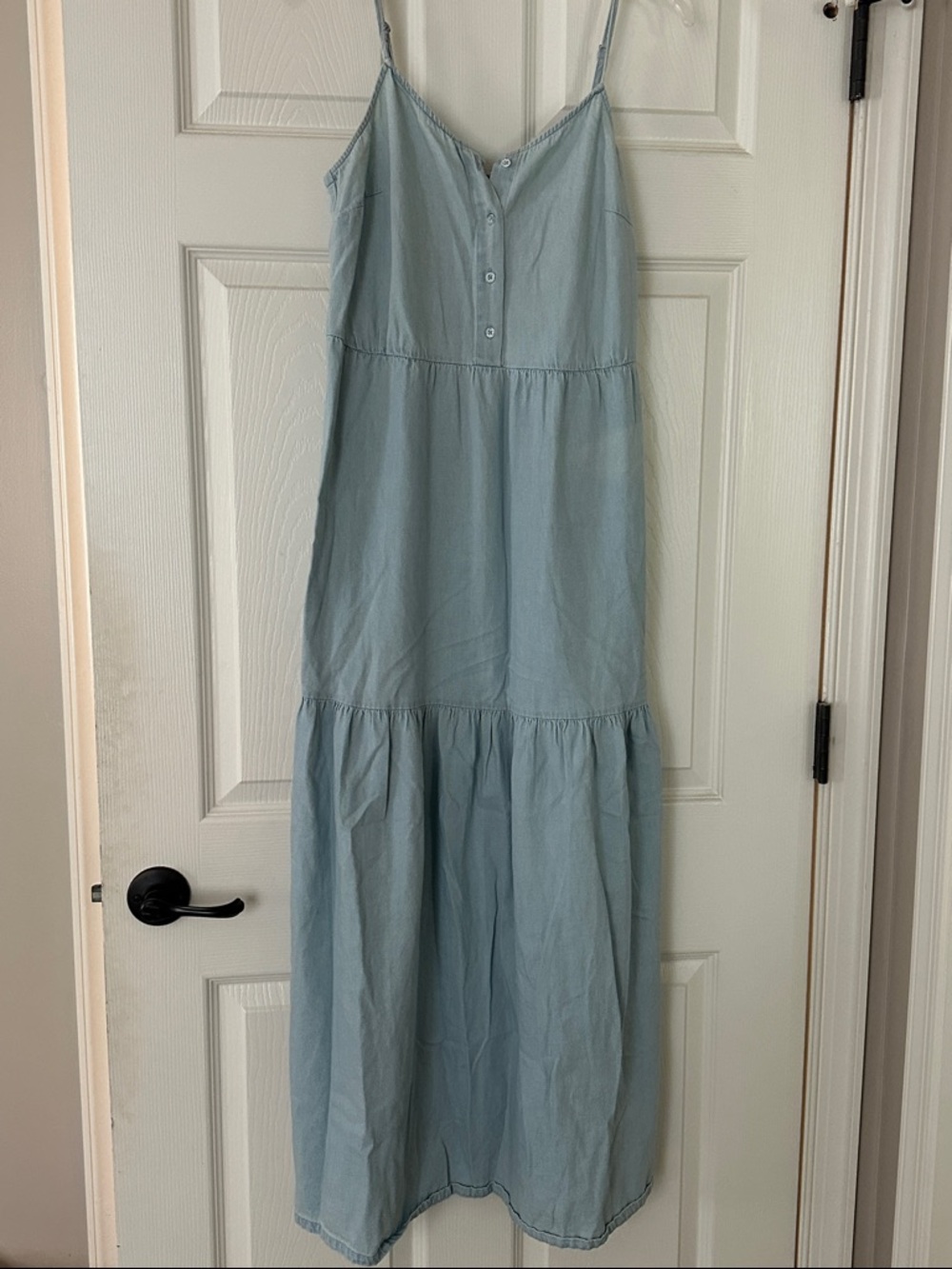 Light Blue Chambray Maxi Sundress with Spaghetti Straps
